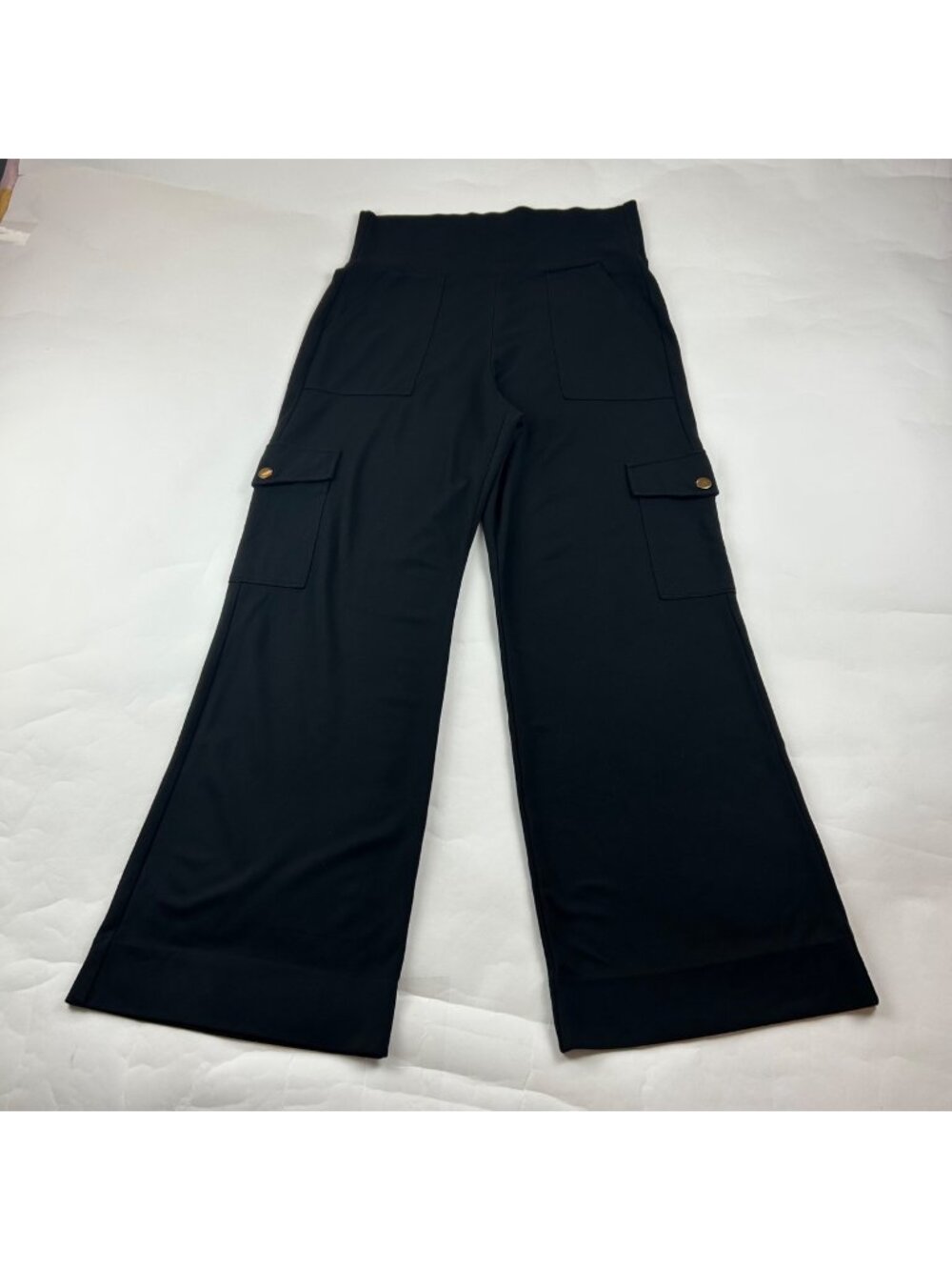 Cabi Black Ponte Knit Wide Leg Cargo Trouser Pant L